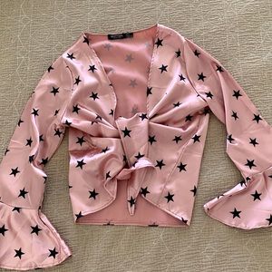 Nasty Gal Pink Star Wrap Blouse